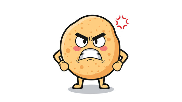 Angry potato mascot character with furrowed brows and a red anger symbol looking very frustrated on a plain white background.