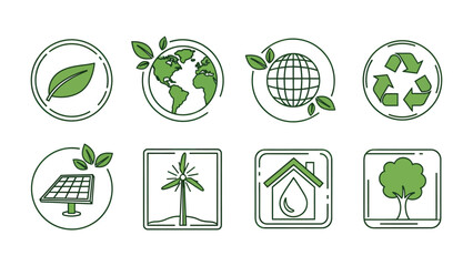 Sustainable Eco Icons Set: A collection of meticulously crafted icons embodying the essence of environmental protection and renewable energy, perfect for projects promoting a greener future.  © Rokaiya
