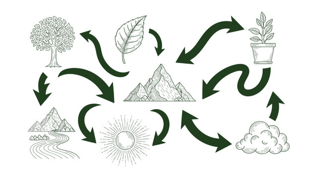 Life Cycle Illustration: An artistic sketch depicts the cyclical journey of nature, tracing the growth, transformation, and renewal of the natural world.
