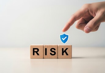 Naklejka premium Hand selecting risk management block in business decision concept