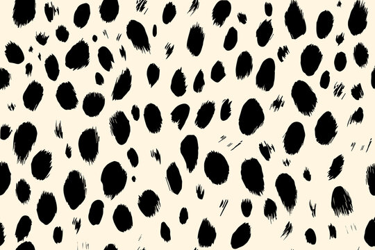 Seamless Dalmatian fur pattern featuring irregular dense black spots on white