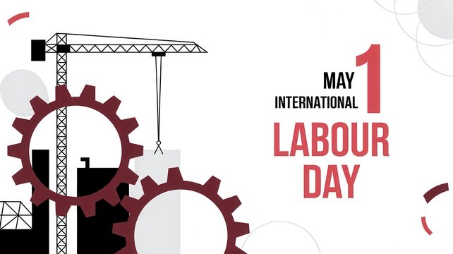 International labour day may 1st celebration graphic with gear and crane