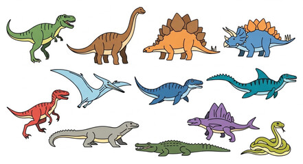 Collection of Various Dinosaur Species and Prehistoric Creatures. © Yadi
