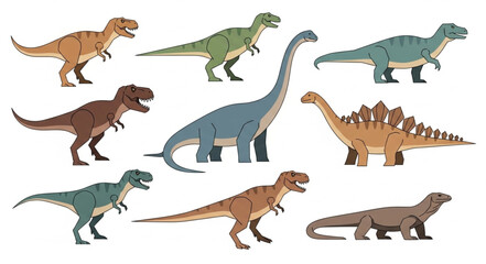 Collection of diverse dinosaur species in cartoon style. © Yadi