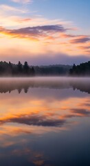 Fototapeta premium a serene landscape with a sunset over a body of water
