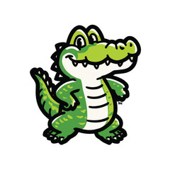 Fototapeta premium Cartoon green crocodile character smiling.