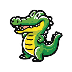 Fototapeta premium Cartoon green crocodile with big smile.