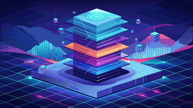 Abstract digital data stack visualization, futuristic technology, server concept