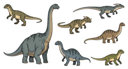 Collection of Diverse Prehistoric Dinosaurs in Various Poses. © yanto