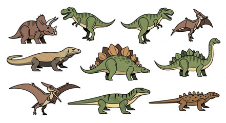 Collection of Various Dinosaur Illustrations in Different Poses. © yanto