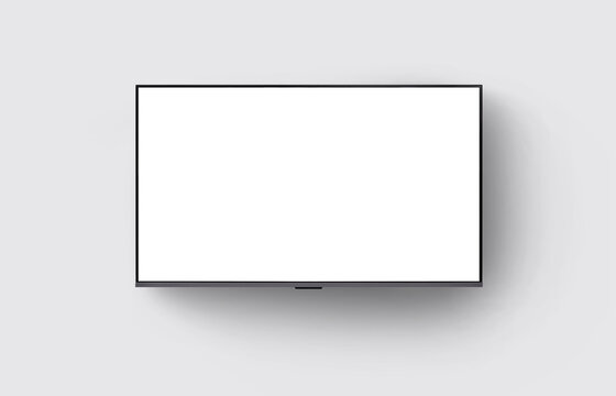 Modern flat screen TV mounted on a clean white wall. 