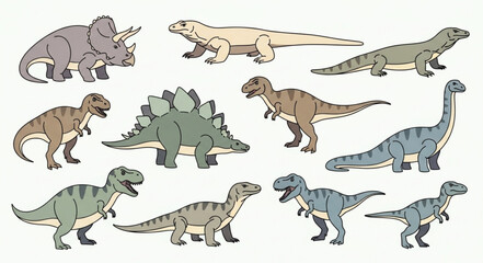 Collection of various cartoon dinosaurs in different poses. © yanto