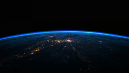 Fototapeta premium 夜の都市光が見える宇宙からの地球夜景背景写真