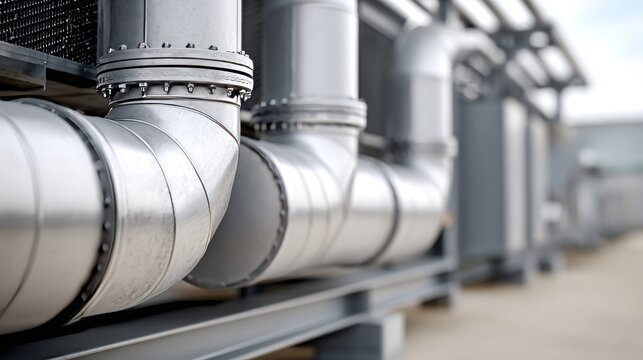 Close up room heating pipe in silver color, plumbing equipment house