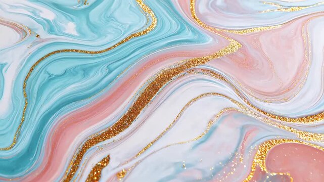 Abstract swirls of blue pink and gold
