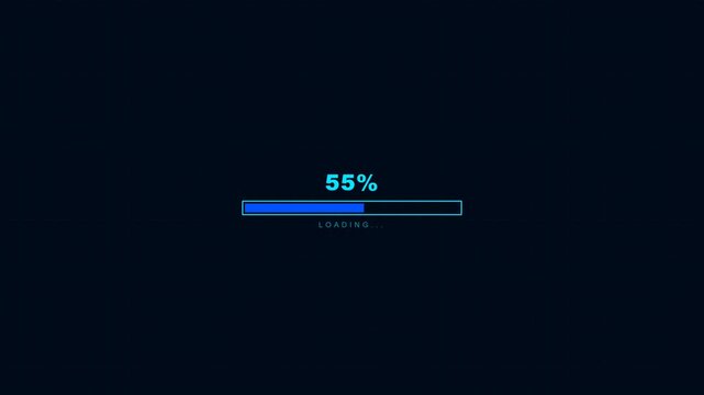 Glowing status bar increments from zero to one hundred with a sleek digital interface featuring cinematic blue light and a smooth horizontal pan