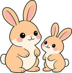 Fototapeta premium Cute cartoon mother rabbit and baby bunny standing together