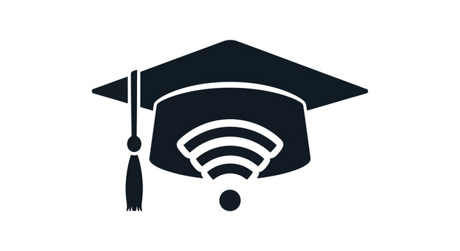 Graduation cap with wifi symbol, online education icon