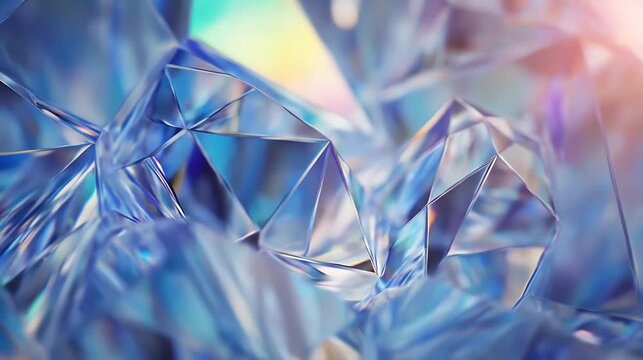 Abstract crystal facets illuminated with vivid light and geometric patterns