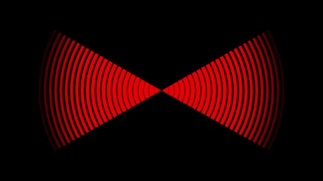 Red bow tie signal pulse animation with rhythmic circular patterns on dark black background.