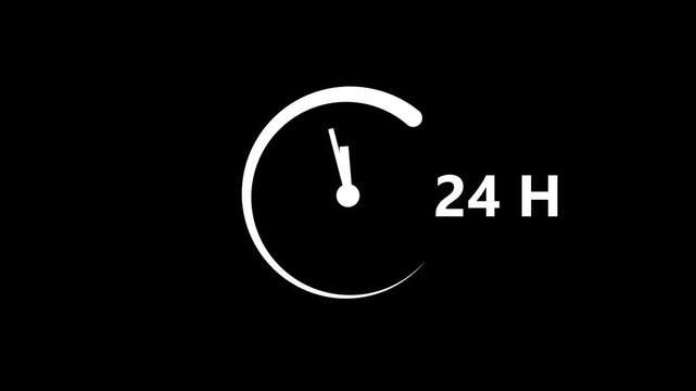 24 hour service delivery time animation  icon or symbol with alpha channel video motion graphics.