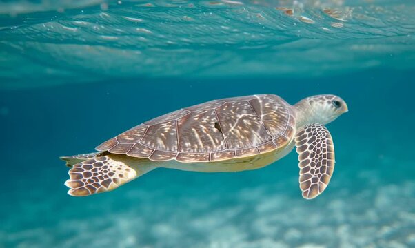 Australian Flatback Turtle swimming in the ocean