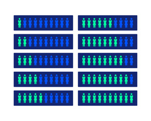 Fototapeta premium Female population increasing neon dashboard UI element set. Women stats. Gender distribution. Digital user interface component collection in futuristic cyberpunk style on dark background. HUD design