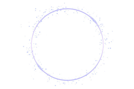 Neon light blue glowing ring with sparkling dust isolated on transparent background. Abstract light energy circle. PNG.