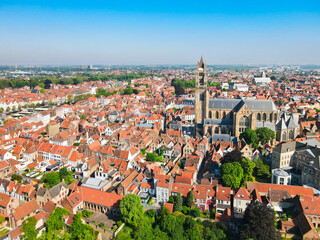 Obraz premium Aerial view of historic skyline in Bruges, Belgium