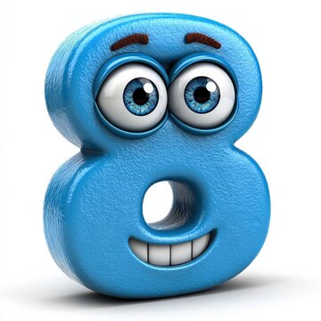 3D Blue Number Eight with Surprised Expression