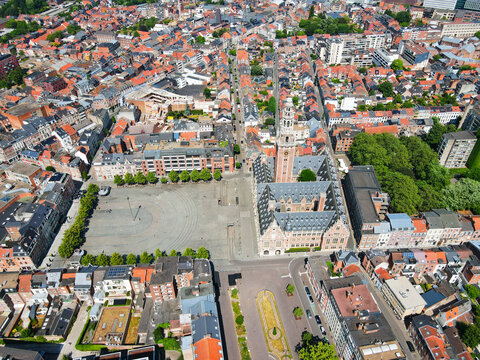 Aerial view of Ladeuze Square, University Library in Leuven, Belgium