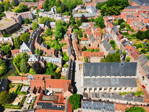 Aerial view Great Beguinage, Saint John Baptist Church in Leuven city
