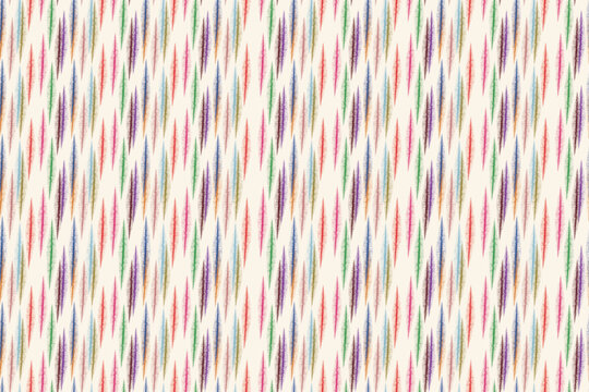 Vibrant Multi-colored Ikat Seamless Pattern, Colorful Vertical Textile Ornament on Cream Background.