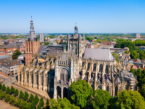 Panoramic aerial view St. John Cathedral in Hertogenbosch, Netherlands
