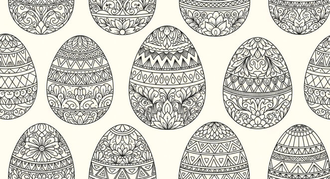 Intricate Black and White Easter Egg Pattern.