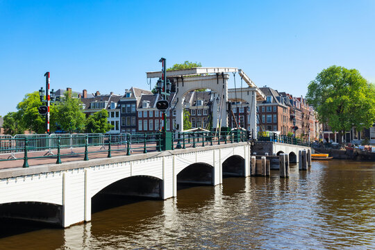 The historic Magere Brug skinny bridge in Amsterdam, Netherlands