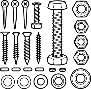 screw hardware icon set bolt nut washer outline vector pack