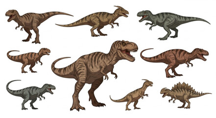 Collection of various dinosaur species in different poses. © Yanto