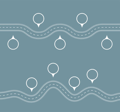 Abstract white vector illustration of winding curve asphalt road infographic. Way location, highway, direction, transportation, pinpointer, timeline milestone, marketing presentation concept template