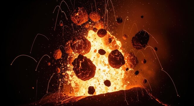 Explosive Volcanic Eruption - Fiery Lava and Debris.