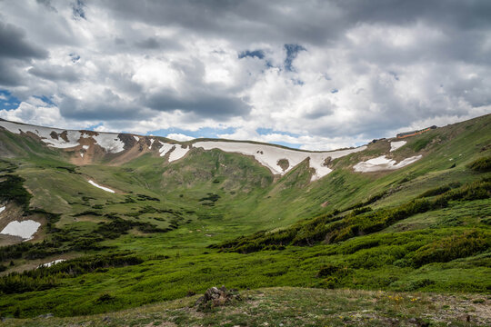 Scenic Rocky Mountain Landscape with Evergreen Hillside in Rocky Mountain NP, Colorado