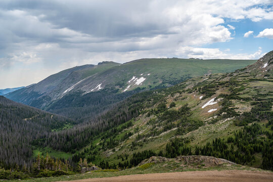 Scenic Rocky Mountain Landscape with Evergreen Hillside in Rocky Mountain NP, Colorado