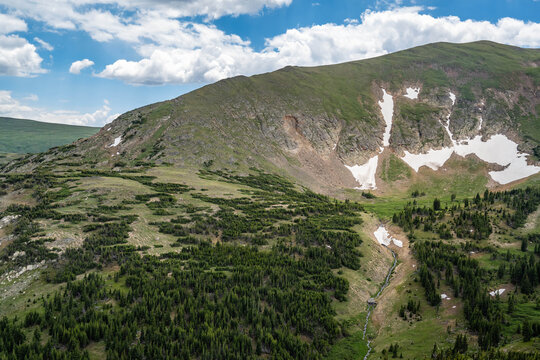 Scenic Rocky Mountain Landscape with Evergreen Hillside in Rocky Mountain NP, Colorado