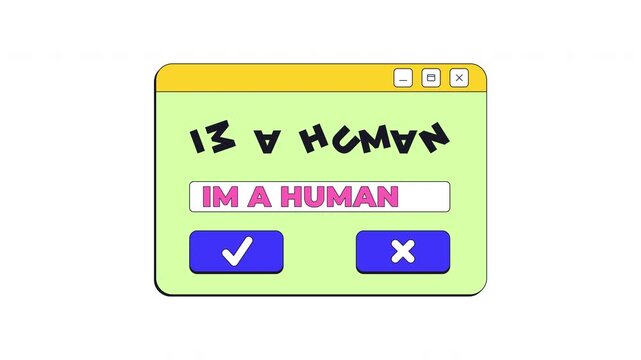 Human verification neo brutalism popup UI window animation. Captcha screen with input field. Bot detection. Spam protection. Interface element motion transparent. Retro Y2K UX design 4K video
