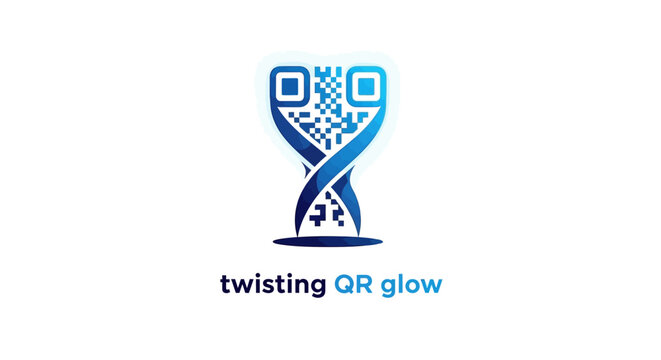 Abstract Digital QR Code Design with Twisting Blue Glow.