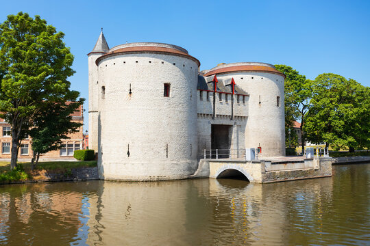 Kruispoort medieval city gate in Bruges, Belgium