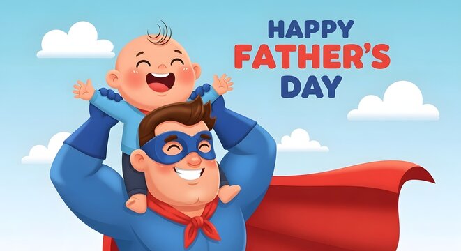 Happy father's day illustration a superhero dad and child