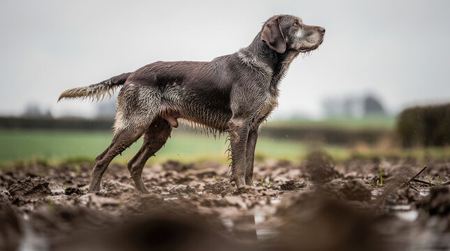 Spinone Italiano Low Angle Field Wildlife Telephoto Shot Natural Frame Copy Space