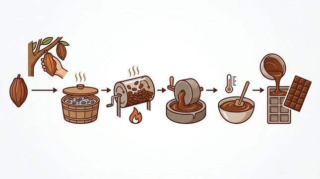 Chocolate Production Process Infographic from Cacao Bean to Bar