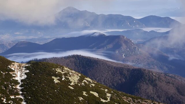 Mountain Landscape Timelapse with Rolling Fog and Forested Hills